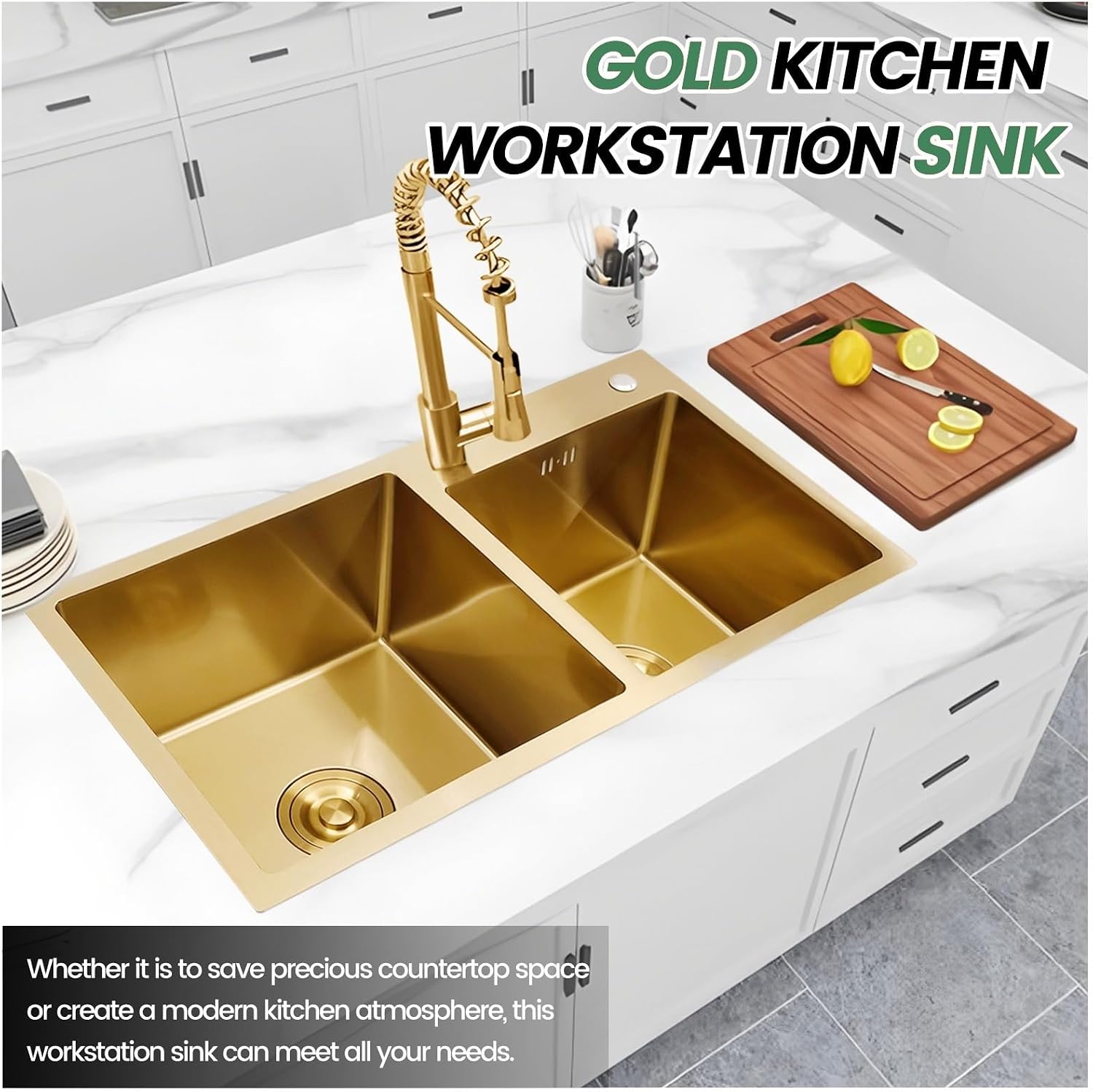 Stainless Steel Double Bowl Kitchen Sink, Drop-In Workstation Sink, With Retractable Drain Basket, Drain Sets Included, Large Undermount Farmhouse Sink, Top-Mount Kitchen Bar Sink(B,80x45x22cm)