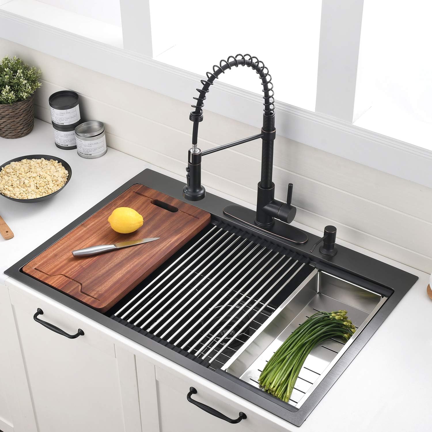 30 Inch Drop in Kitchen Sink Black - VOKIM 30x18-Inch Drop In/Topmount sink Workstation Stainless Steel 16 Gauge 10'' Deep Single Bowl Topmount Kitchen Sink with Cutting Board& Strainer
