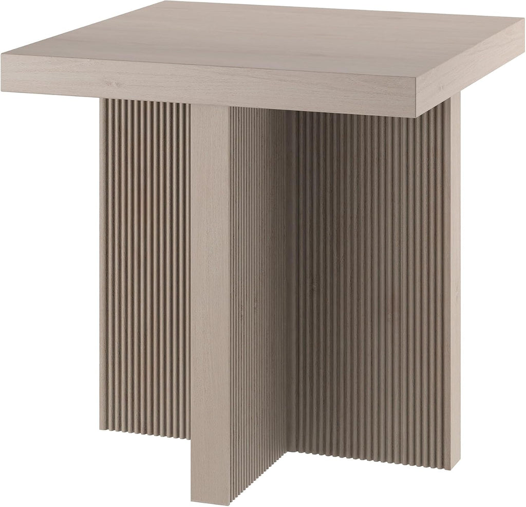 Henn&Hart 22' Fluted Scandinavian Square End Table, Ribbed Side Table, Nightstand for Living Room, Office, Family Room, or Bedroom, Beech White