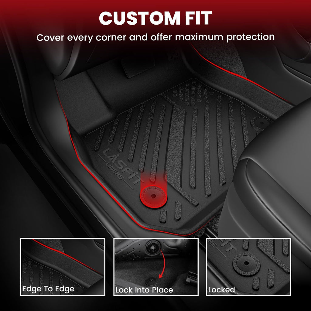 LASFIT Floor Mats and Cargo Mat for Ford Mustang 2024 2025 2026 (NOT fit w/o Subwoofer Box) All Weather Protector TPE Car Floor Liners, 1st & 2nd Row & Trunk Liner, 5pcs Black