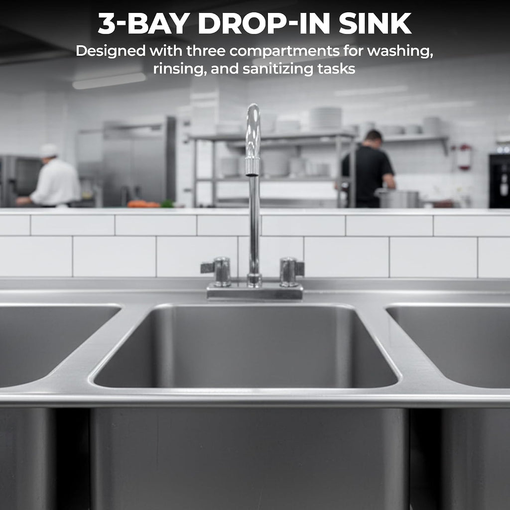 Premium Quality 36' Long Stainless Steel Compartment Drop-In Sink for Kitchen, Laundry and Garage | Commercial Sink for Restaurant | NSF Certified (3 Bowl 10' x 14' x 10')