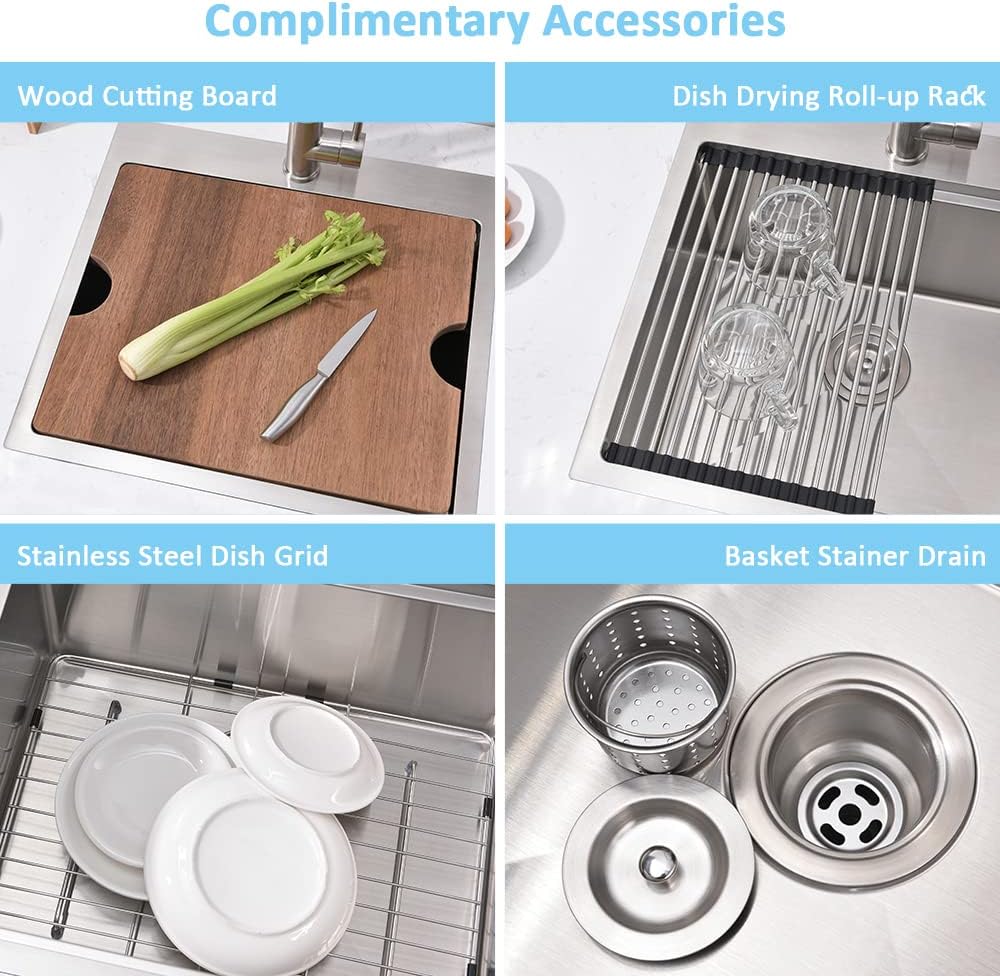 21 Inch Drop In Bar Sink Workstation-Bokaiya 21x20 Small Stainless Steel Drop In Outdoor Rv Sink Wet Bar 16 Gauge Top Mount Single Bowl Kitchen Sink with Cutting Board