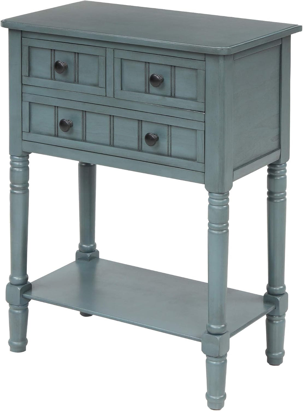 Knocbel Slim Antique Entry Console Table with Drawers & Bottom Open Shelf, Solid Wood Sofa Couch Table for Entryway Hallway Living Room (Navy)