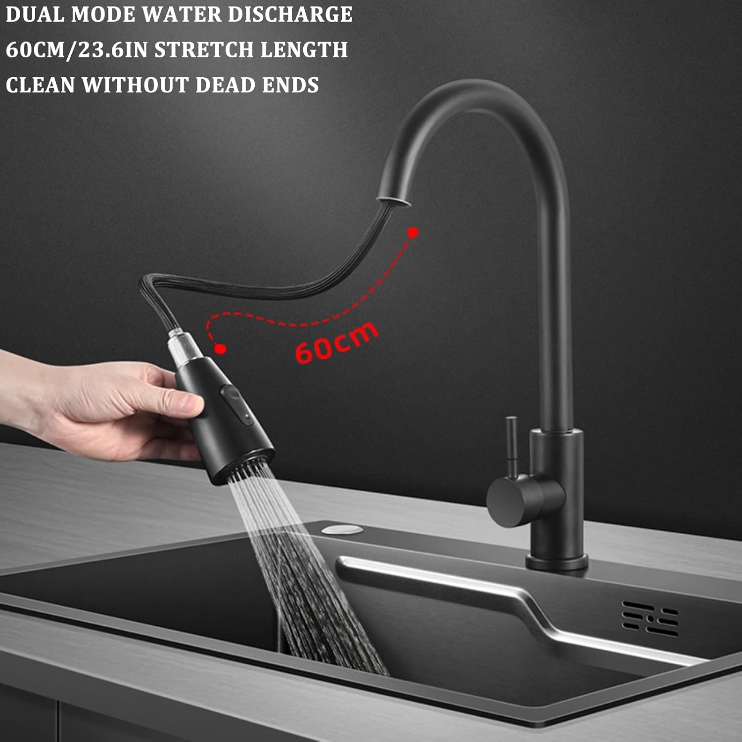 304 Stainless Steel Kitchen Sink Multi-functional Ladder Type Bar Sink Single Bowl RV Sink with Pull-Out Faucet and Cup Washer Drop-in Or Under Mount (Color : Black, Size : 75x45x20cm) (Black 68x4