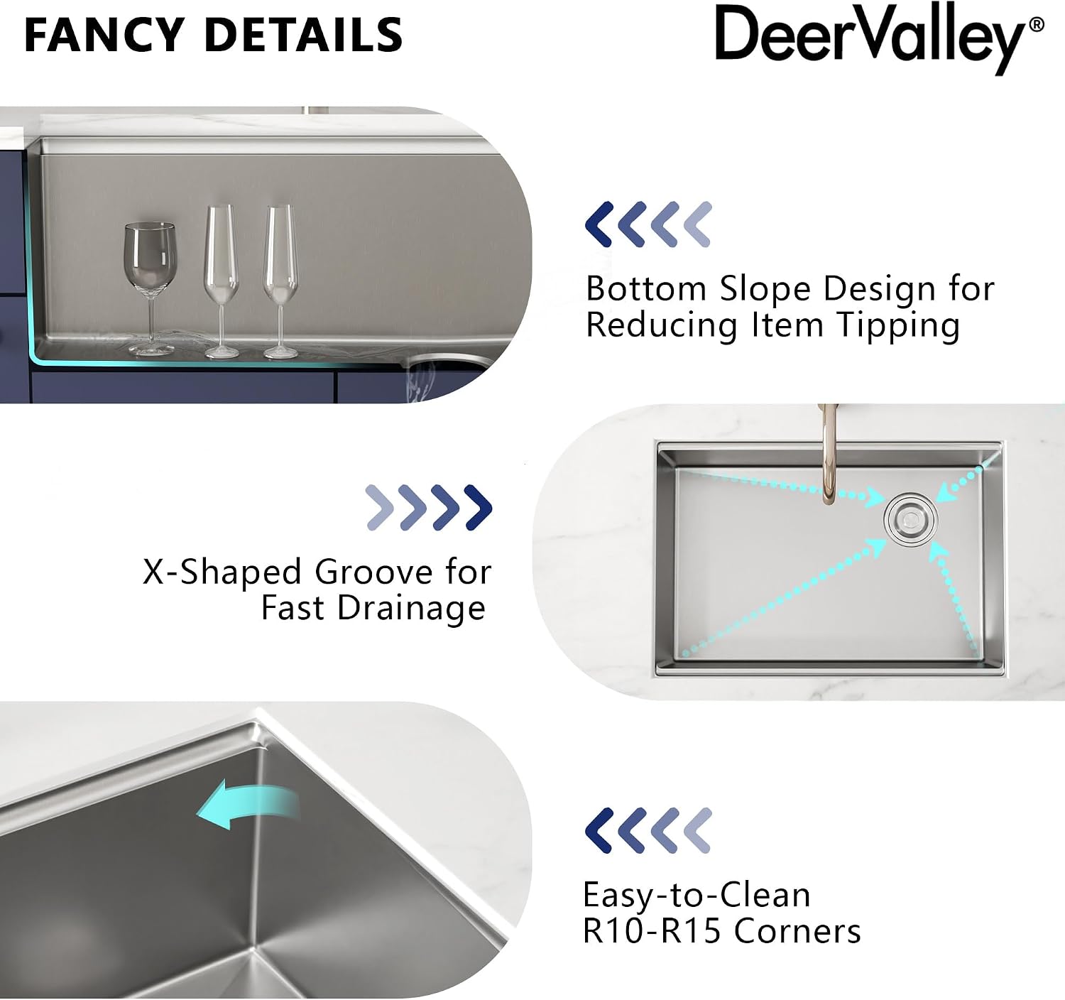 DeerValley Workstation Kitchen Sink 27 Inch, 18 Gauge Stainless Steel Single Bowl Sink, Handmade with Built-In Accessories, Ledge Design & Cutting Board