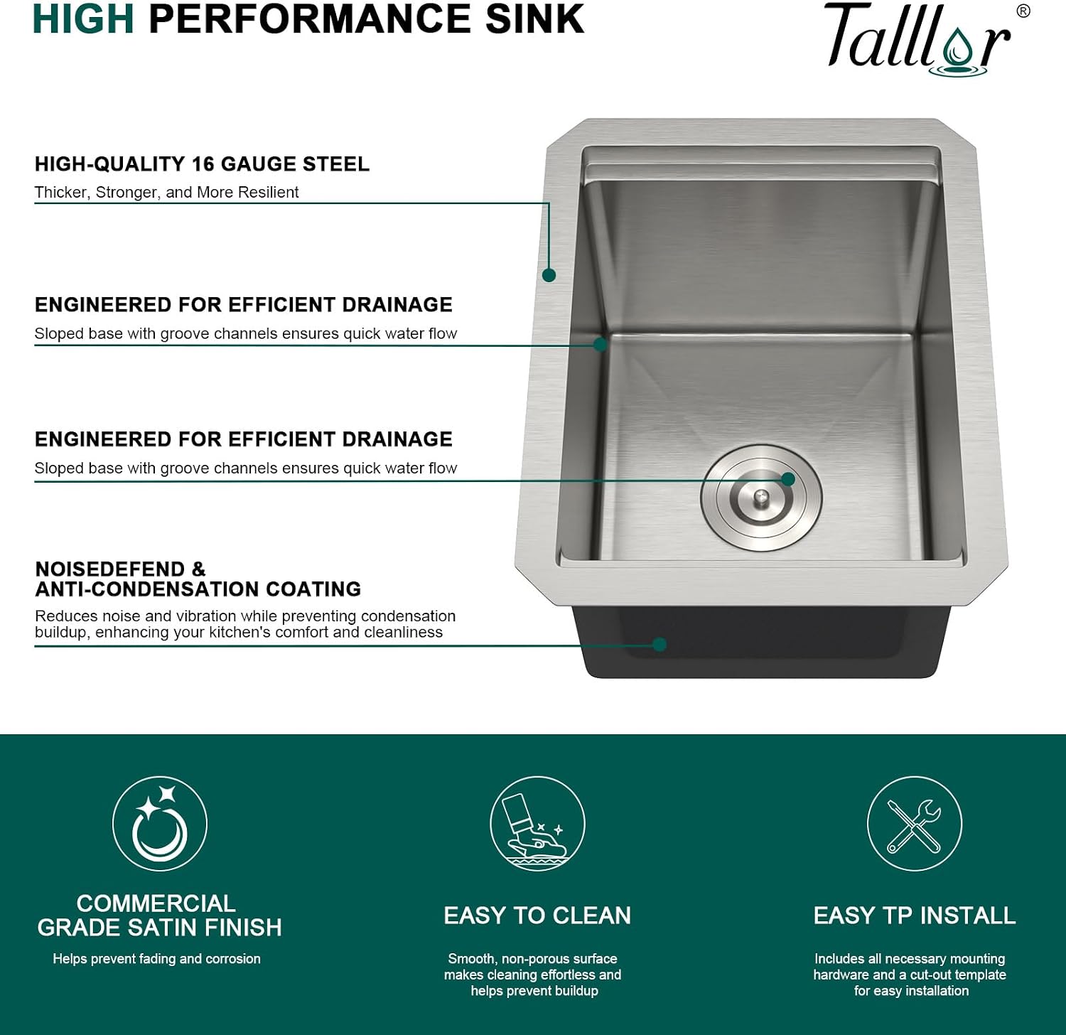 12' Undermount Bar Sink, 16 Gauge Stainless Steel Workstation Prep Sink with Cutting Board & Drain Strainer, Small Single Bowl Wet Bar Sinks for RV, Kitchen Island, Brushed Nickel #TLU-0018