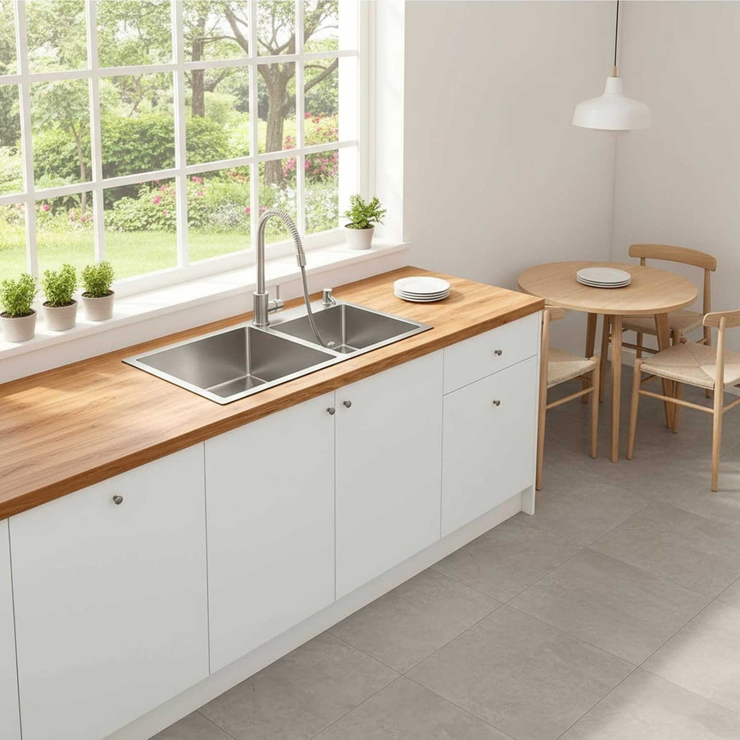 Modern Kitchen Sink Nano-Coated 30.7x16.9 Inch Stainless Steel Kitchen Sink, Drop in & Topmount Double Bowl Sinks with Drain&Fruit Baskets
