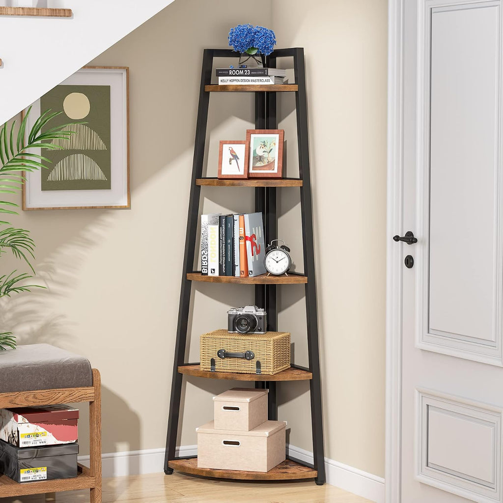 LITTLE TREE 5 Tier Tall Corner Shelf 70 Inch Corner Bookshelf Bookcase for Small Space