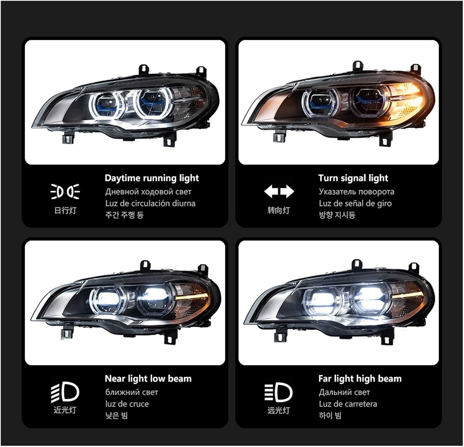 Car Headlights Compatible With BMW X5 E70 2007-2013 LED Headights Blue Laser Style DRL Signal Lamp Hid Automotive Angle Eyes Accessories