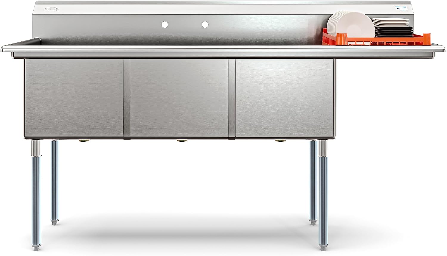 KoolMore 75 in. Three Compartment 18-Gauge Stainless-Steel NSF Commercial Kitchen Sink, Bowl Size 18x18x14, with Three Basins and Pre-Drilled Faucet Holes with a Right Drainboard (KM-SC181814-18R3)