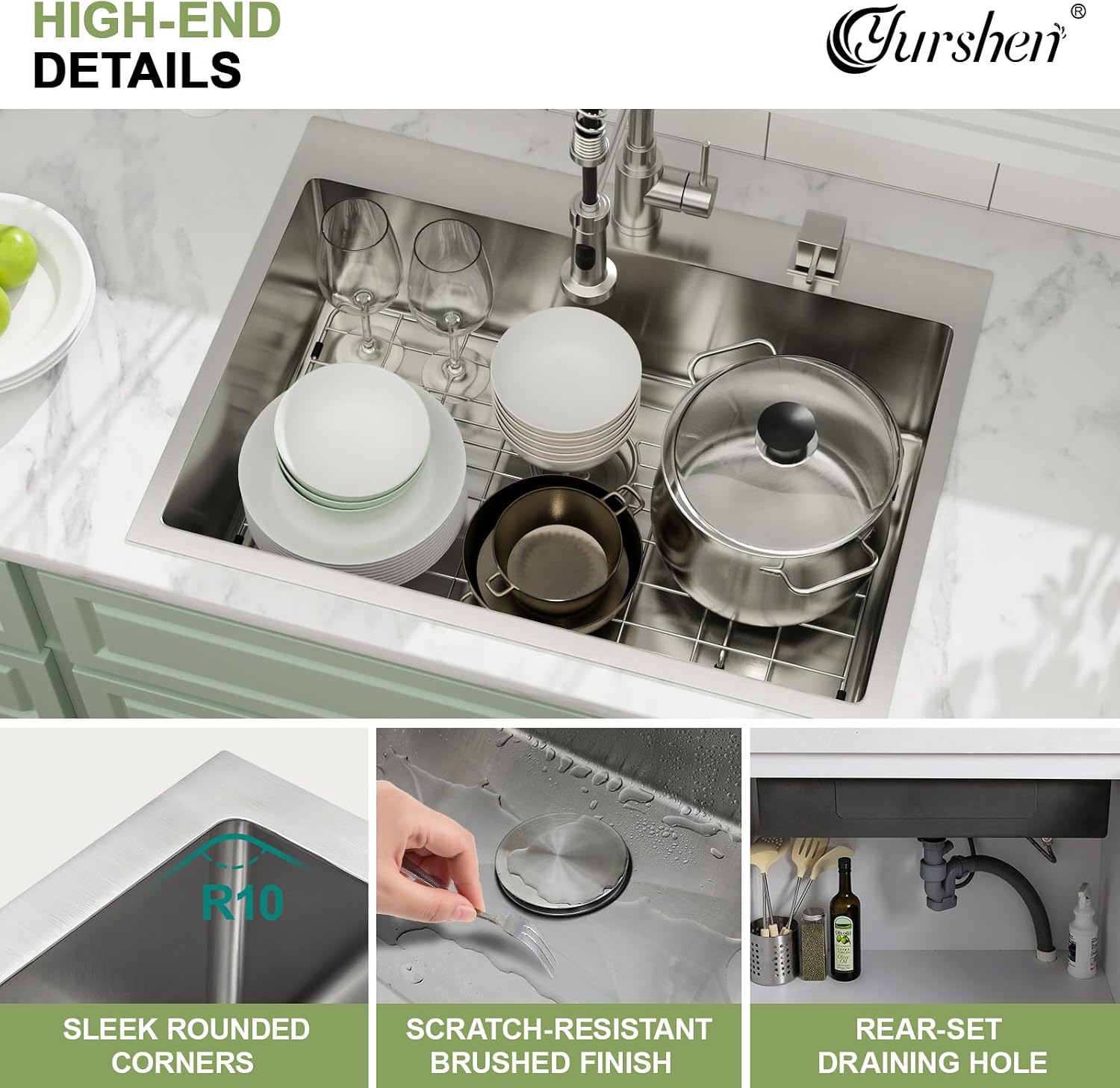 30 Inch Drop In Kitchen Sink, 30'x22'x9' Topmount Stainless Steel Kitchen Sinks With 16 Gauge 304 Single Bowl Sink R10 Round Corner Basin