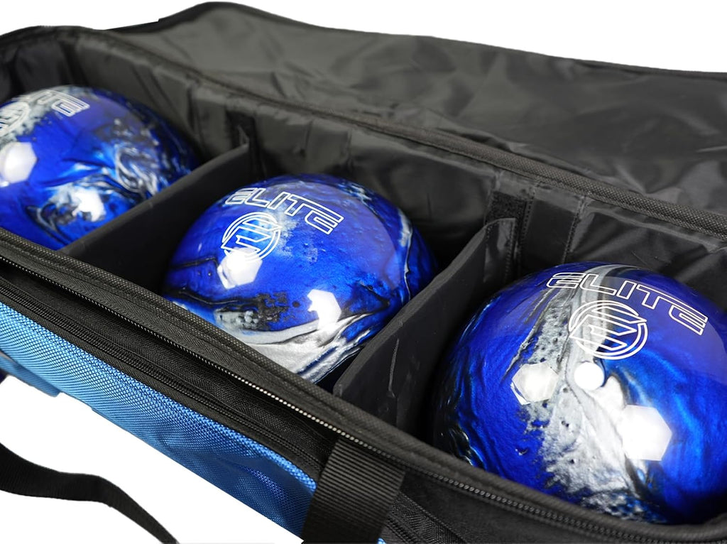 ELITE 3 Ball Slim Triple Tote Bowling Bag | Great for Tournaments and Travel | Rolling Bowling Bag With Wheels | Removable Shoe Compartment | Bowling Bags With USB Charging Port and Storage Pockets