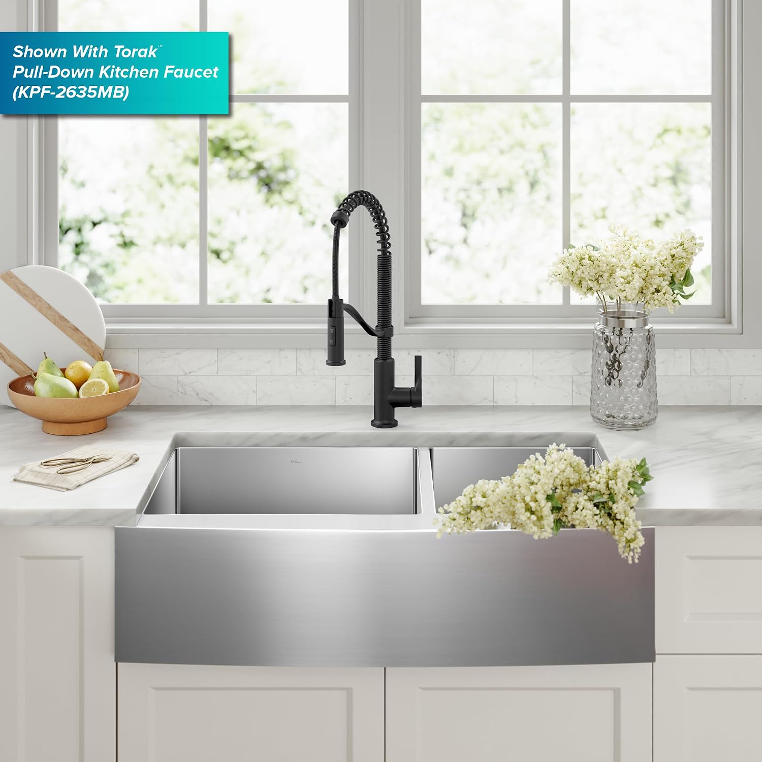 Kraus KHF203-36 Standart PRO Kitchen Stainless Steel Sink, 36 Inch Round Apron 60/40 Double Bowl