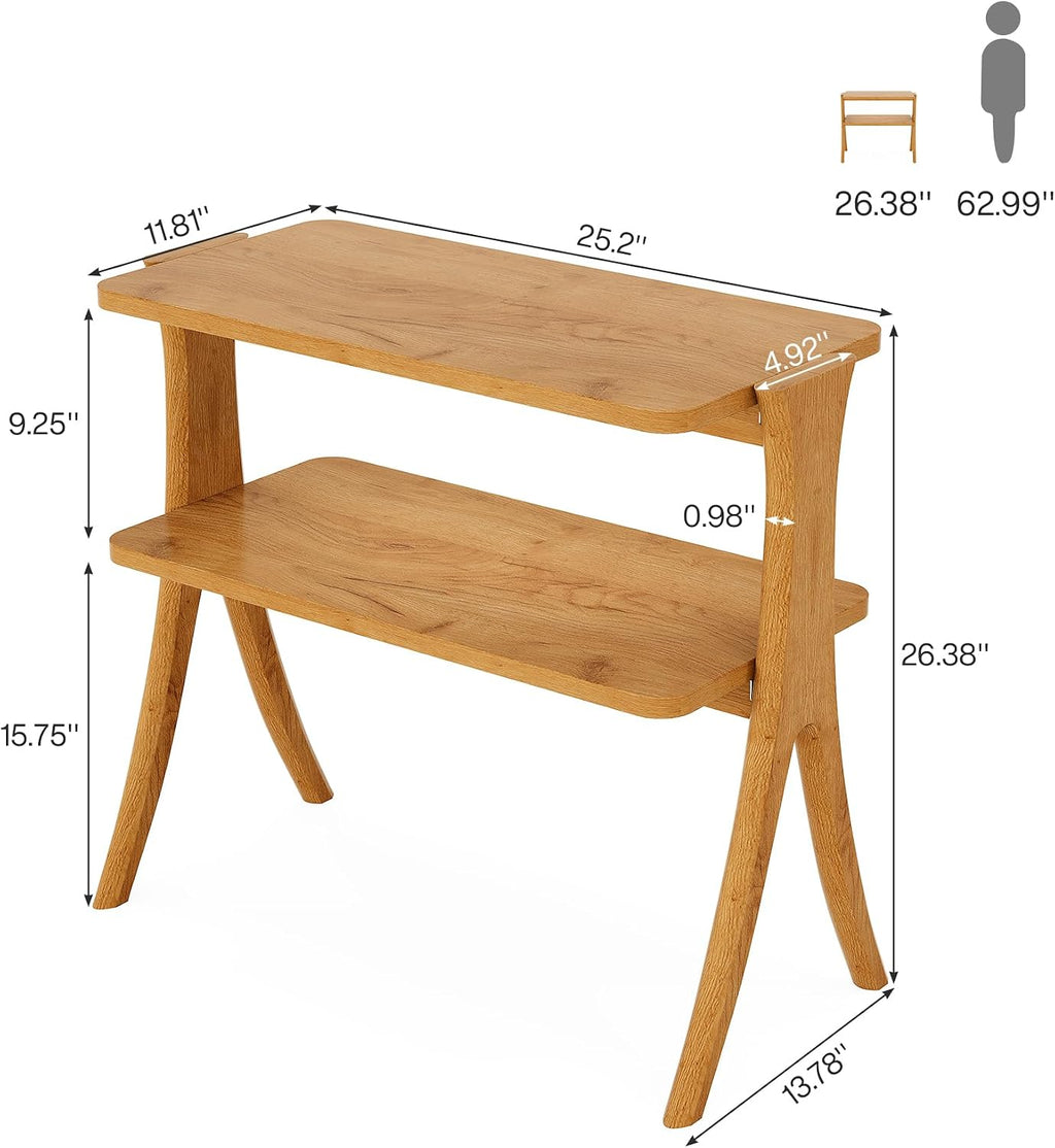 Tribesigns Narrow Side Table Set of 2, Farmhouse End Table with 2-Tier Storage Shelf and Solid Wood Legs, Slim Modern Bedside Table Nightstand for Bedroom, Living Room, Small Spaces, Brown(2)
