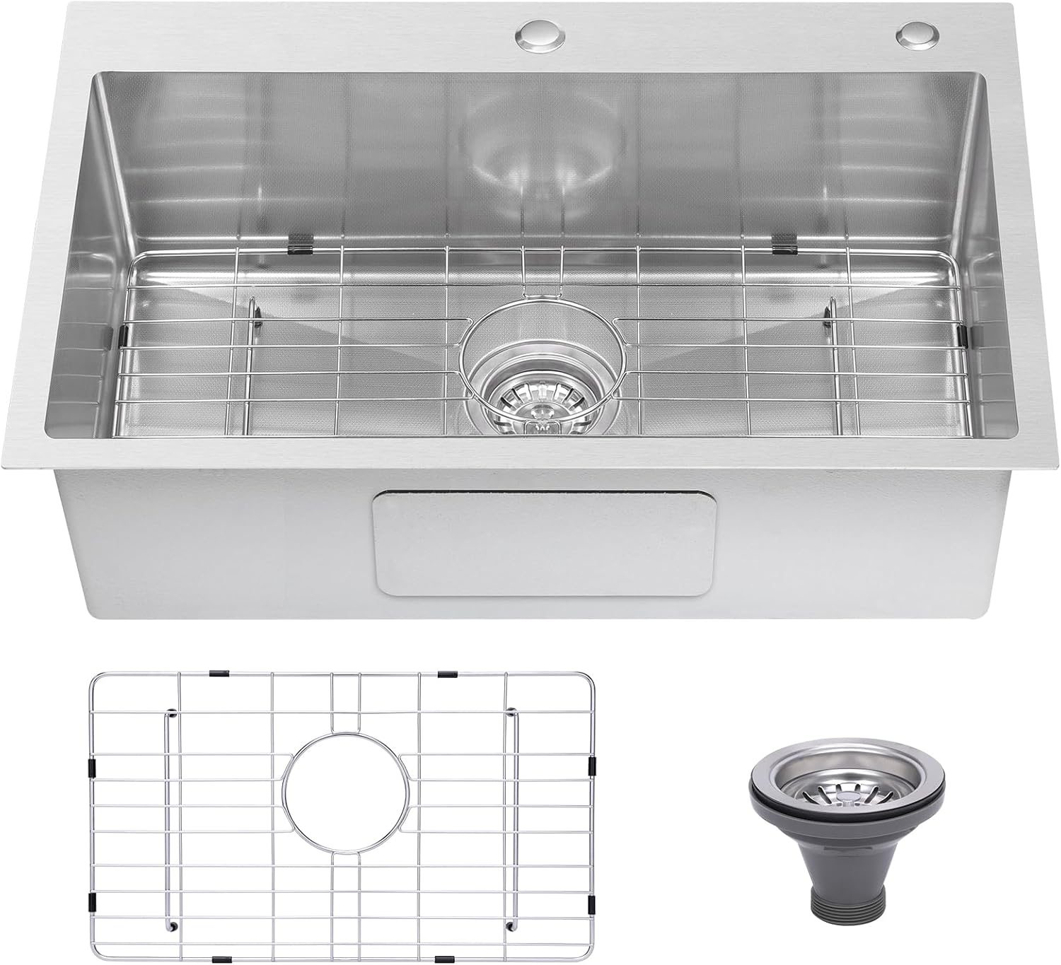 Drop In Kitchen Sink 33x22', 9' Basin Depth, 18 Gauge Stainless Steel Sink, 3D Embossed Surface Finish Top Mount with Accessories