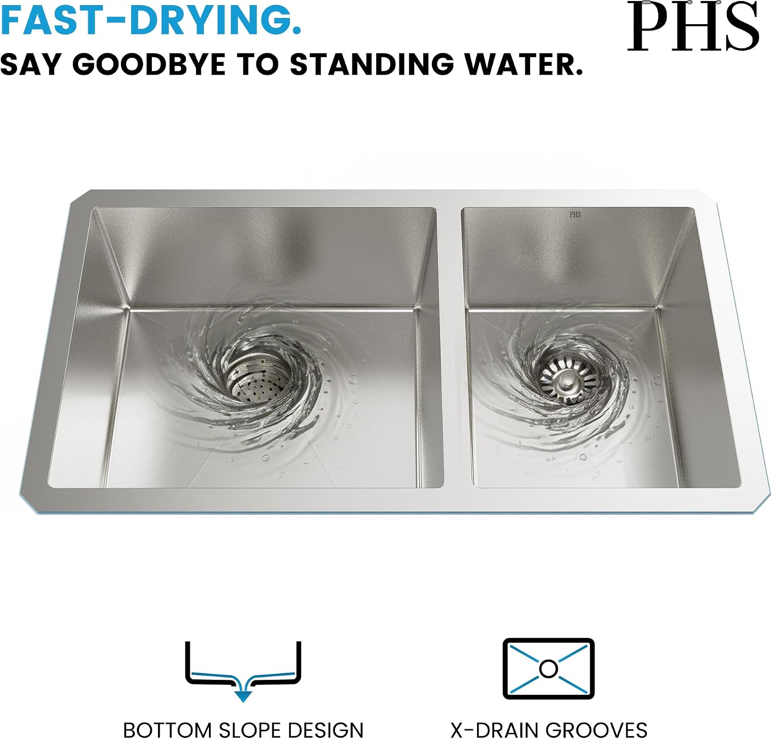 PHS 33-Inch Undermount -60/40 Double Bowl 16 Gauge Stainless Steel Kitchen Sink with Accessories, 9 Inch Deep Sinks with Brushed Finish