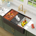 Lordear 33 Black Farmhouse Sink Workstation Porcelain Farm Kitchen Sinks Matte Black Single Bowl Basin 33x20x10 Inch Large Bowl Sink