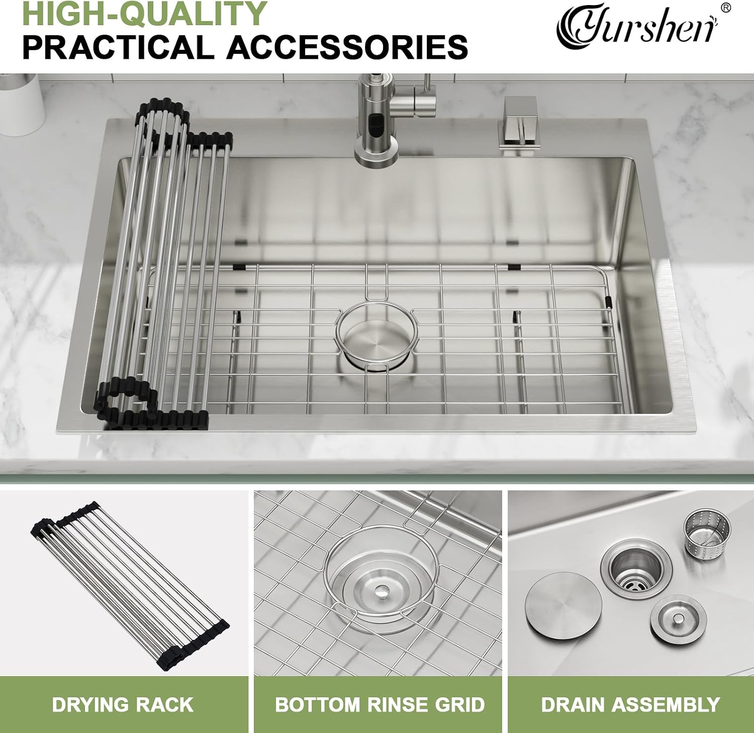 30 Inch Drop In Kitchen Sink, 30'x22'x9' Topmount Stainless Steel Kitchen Sinks With 16 Gauge 304 Single Bowl Sink R10 Round Corner Basin
