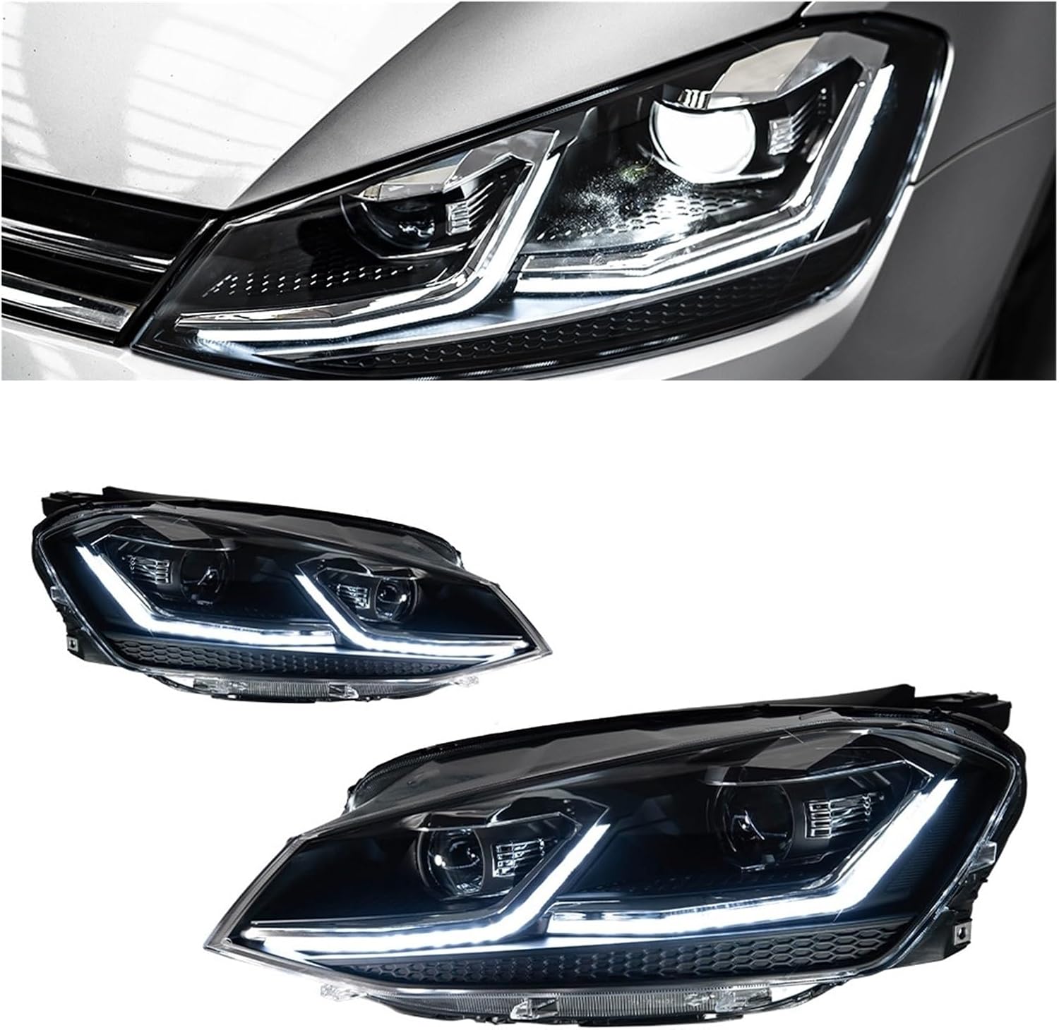 Car Lights Compatible With Golf 7 2013-2017 MK7 LED Auto Headlight Assembly And Front Grill Upgrade Dynamic Bifocal Lens LHD RHD Accessories(For Golf 7 Red)