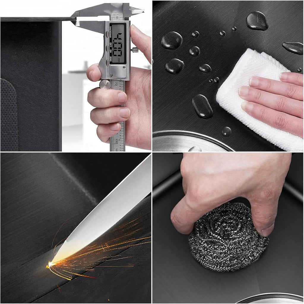 Black Nano Stainless Steel Kitchen Sink Double Bowl Bar Sinks Rv Sink with with Square Faucet & Sink Accessories Drop-in Or Undermount (Color : Black, Size : 75x46x22cm) (Black 75x46x22cm)