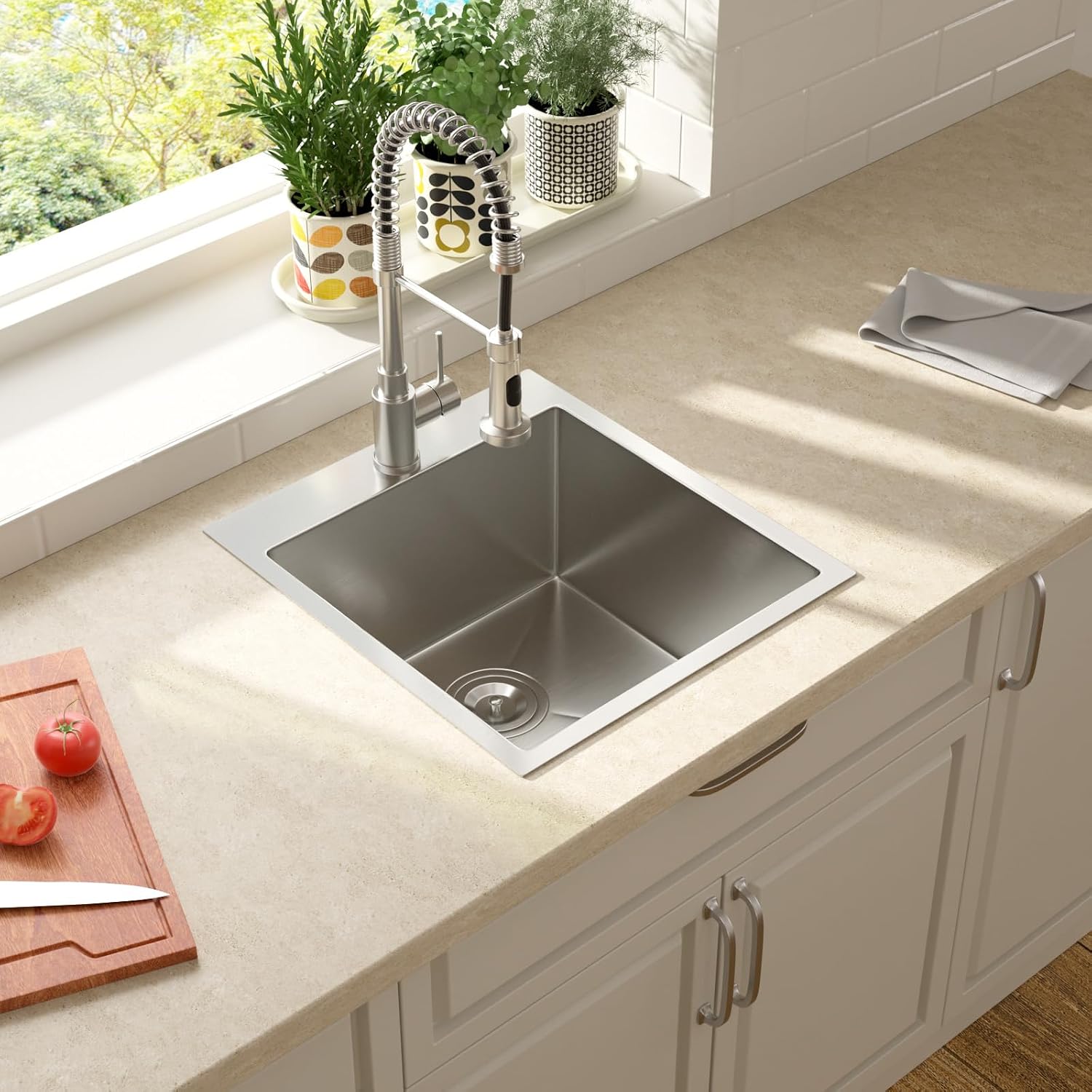 Lordear 18x18 Bar Sink Drop In 16 Gauge T304 Small Kitchen Sink Topmount Bar Prep Island Sink Single Bowl Kitchen Sinks Outdoor Sink 18'