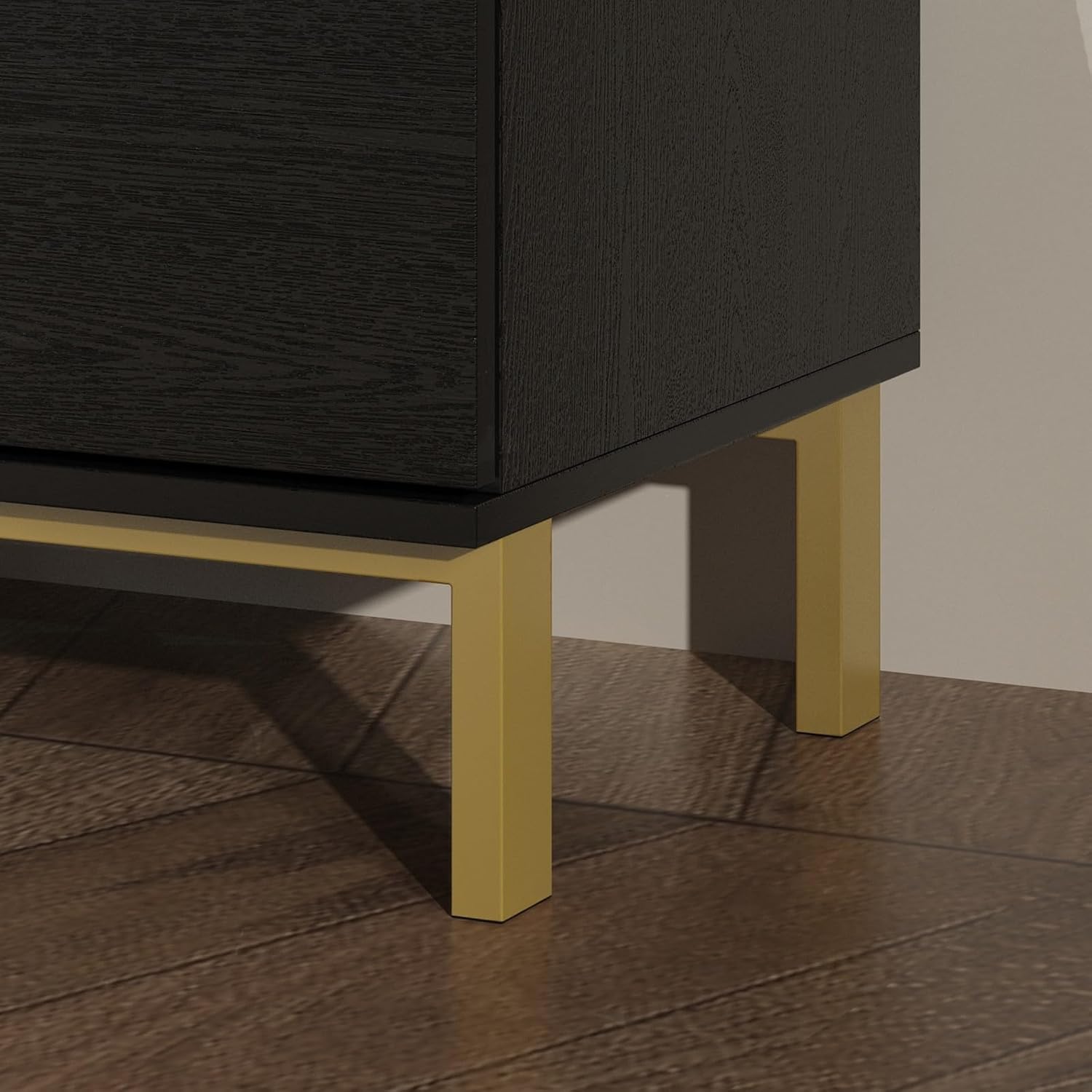Large Black Nightstand Modern End Table with 3 Drawers, Gold Metal Handles & Legs, Bed Side Table for Living Room, Black and Gold, 31.5'W x 15.7'D x 29.5'H