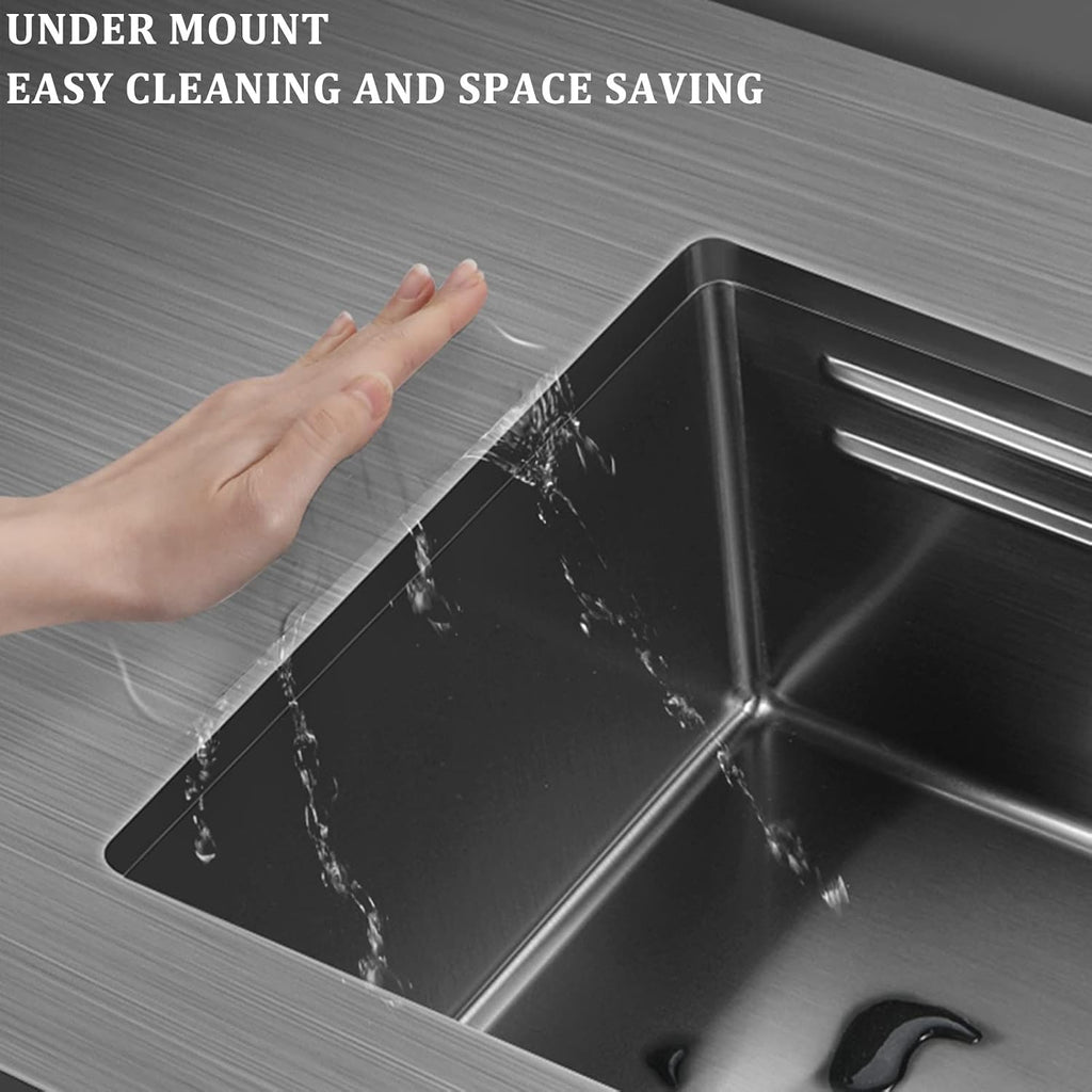 304 Stainless Steel Ladder Type Kitchen Sink Under Mount Single Bowl Bar Sink Multi-functional RV Sink with Pull-Out Faucet and Drainage Components (Color : Black-b, Size : 75x41x21cm) (Blacka 75x