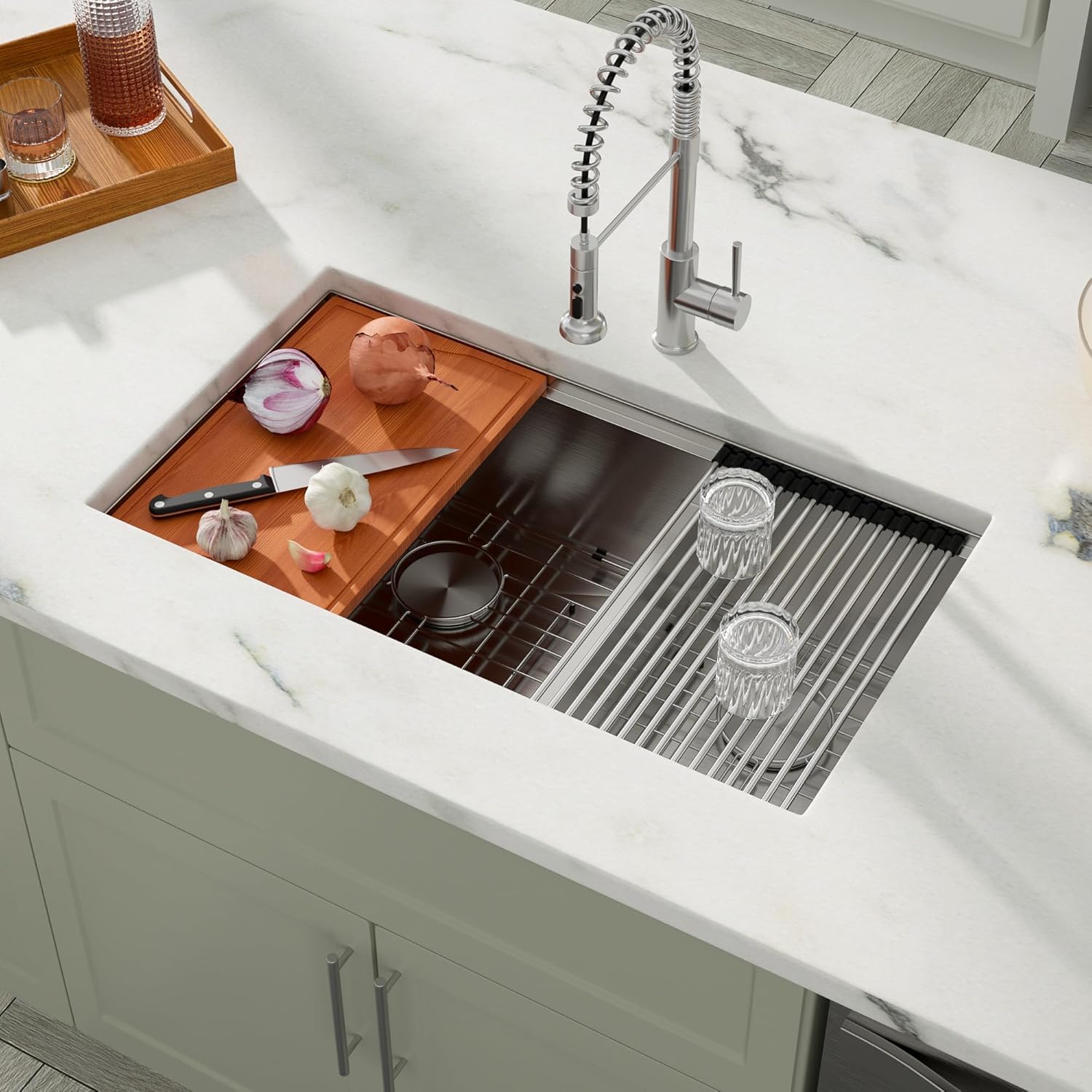 Dcolora 36 In. Undermount Double Bowl Kitchen Sink, 60/40 Low Divide Workstation, 16 Gauge 304 Stainless Steel Sink, 36' x 19' x 10' #DC-U7739