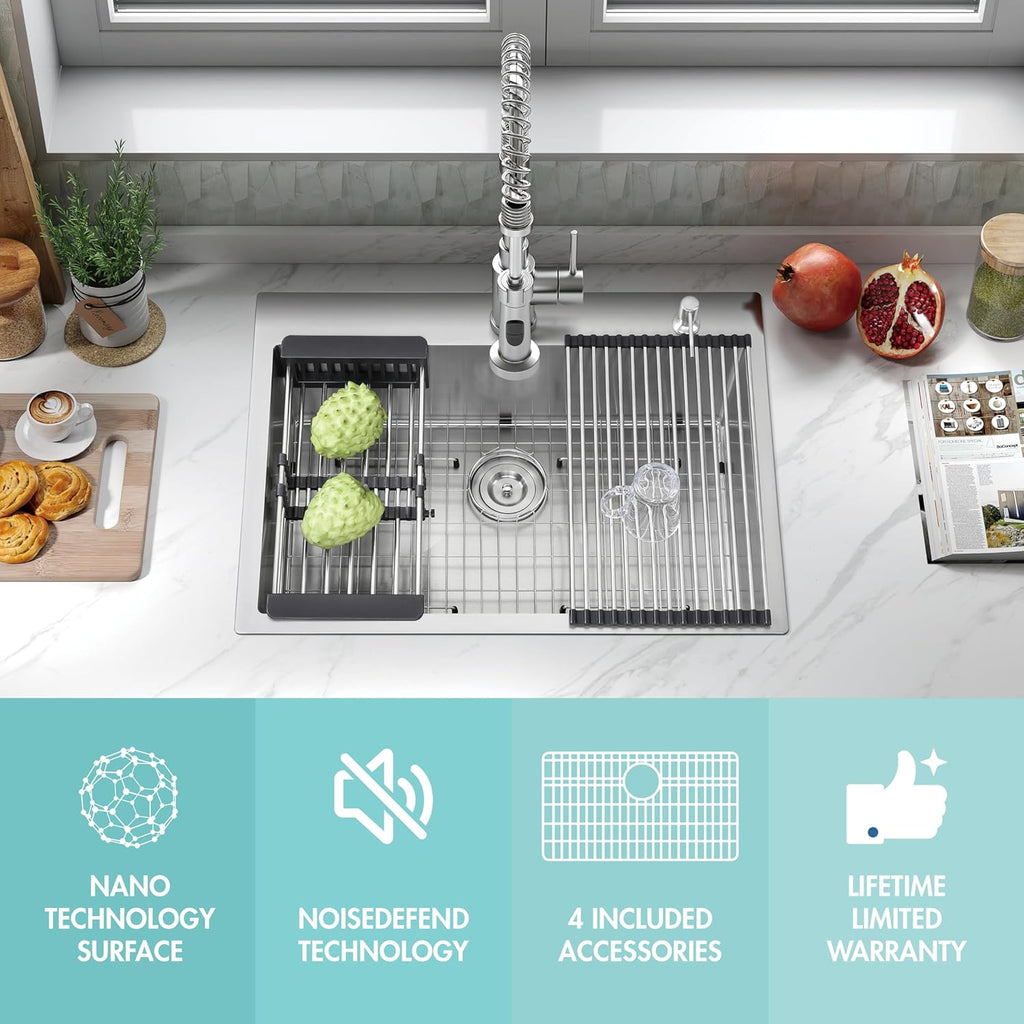 ATTOP 30 Inch Drop in Large Single Bowl Kitchen Sink, Nano Coating Stainless Steel Handmade Single Bowl Topmount Kitchen Sink