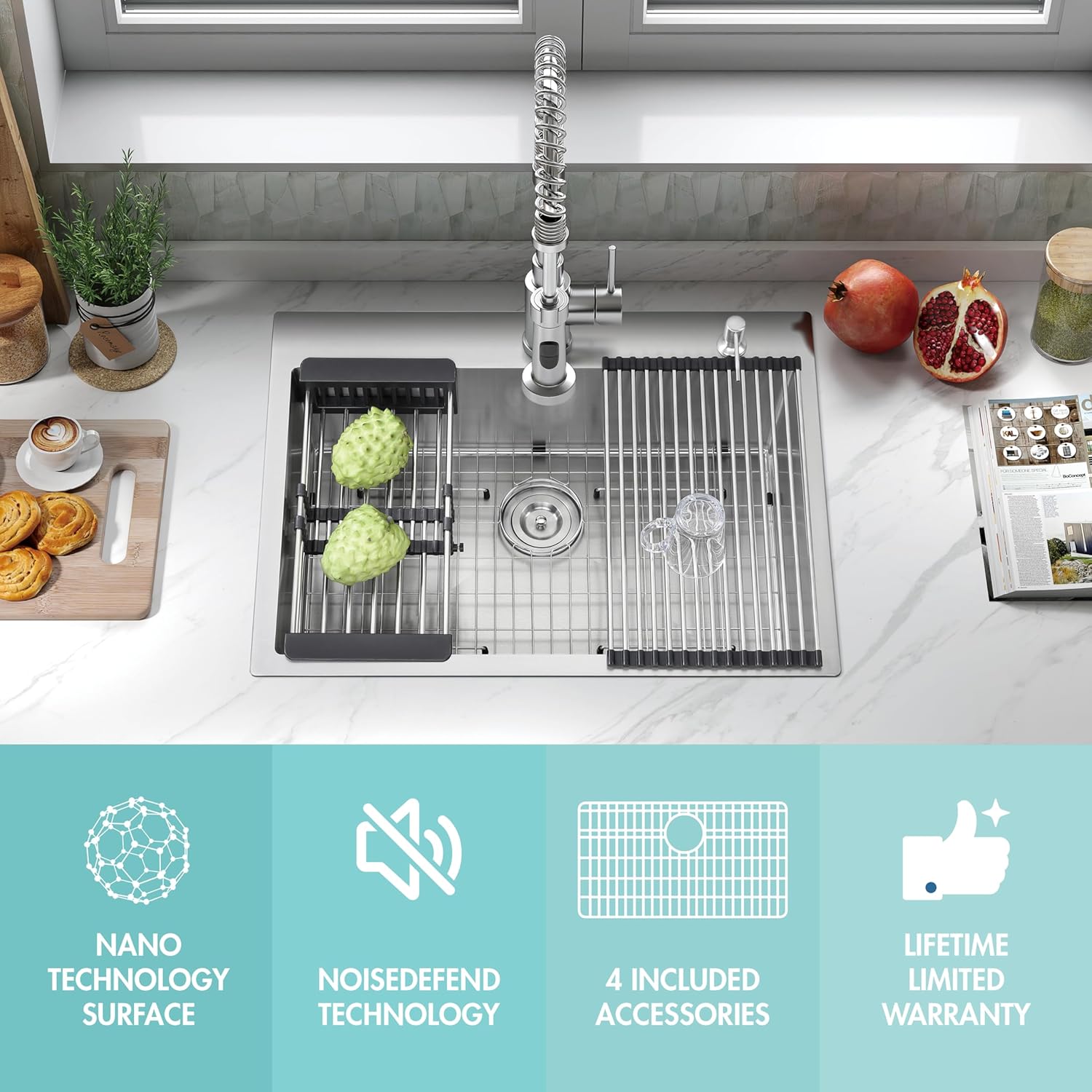 ATTOP 30 Inch Drop in Large Single Bowl Kitchen Sink, Nano Coating Stainless Steel Handmade Single Bowl Topmount Kitchen Sink