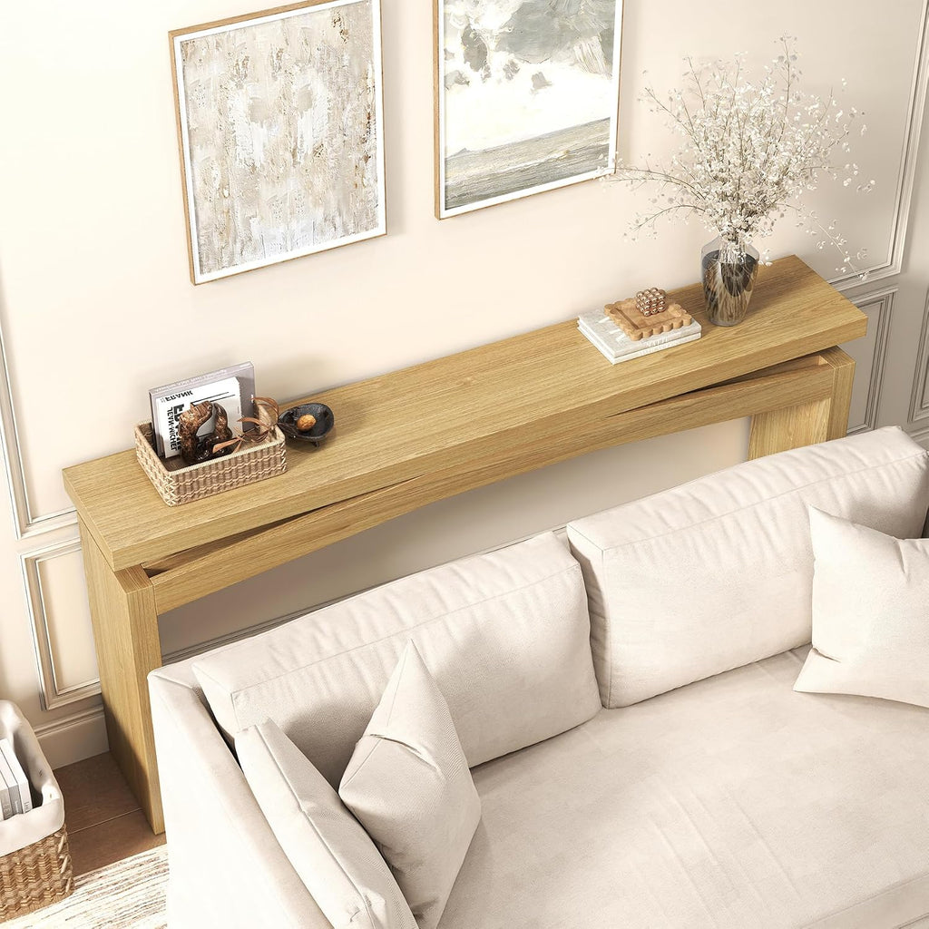Epecoya Extra Long Console Tables for Living Room, Slim Entryway Table 63 Inches Long, Wooden Couch Table Behind Sofa for Hallway, Living Room, Home, Natural Teak