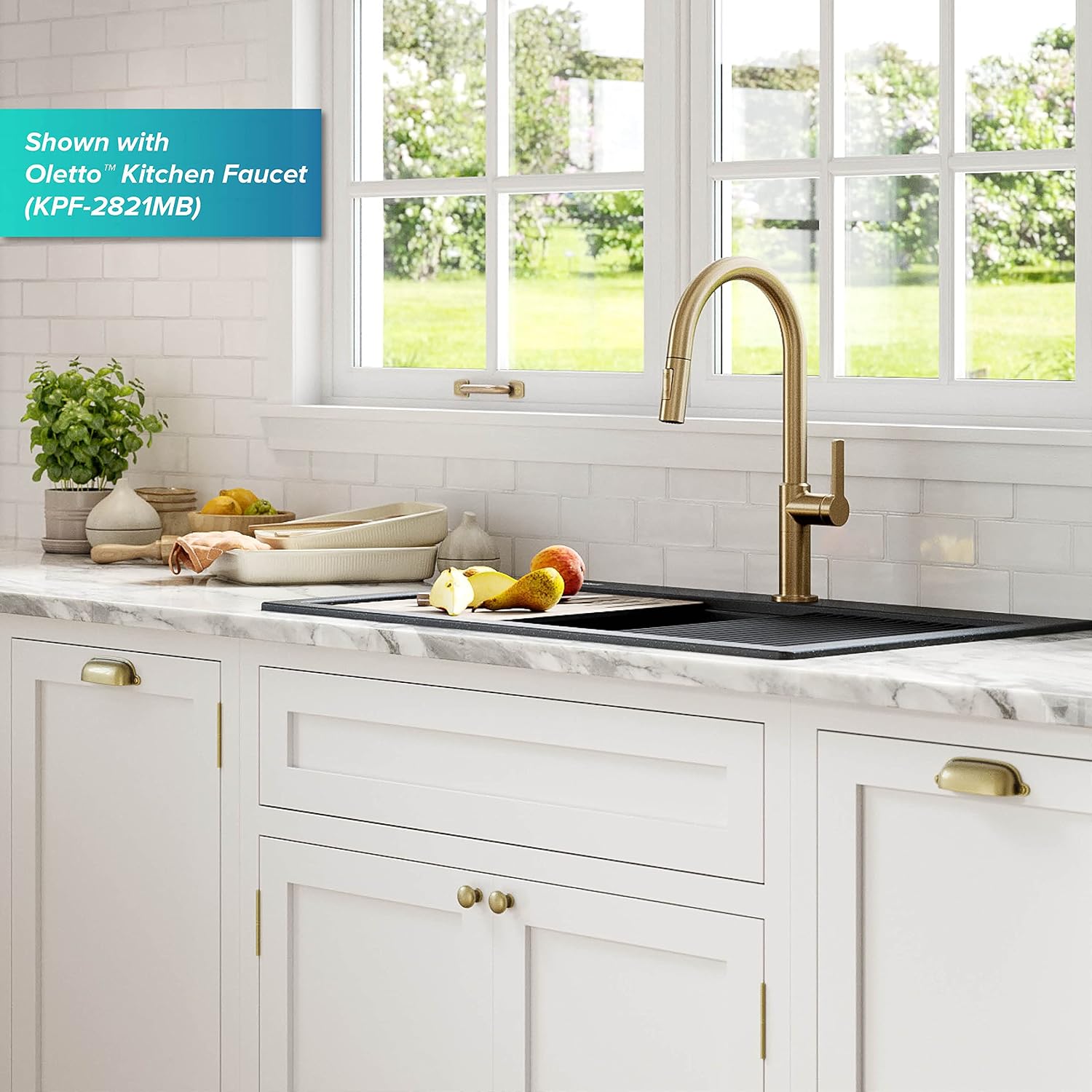 KRAUS Bellucci Workstation 33' Single Bowl Granite Kitchen Sink in Metallic Black w/Accessories, KGTW2-33MBL, Includes Dish Drainer/Dish Drying Rack