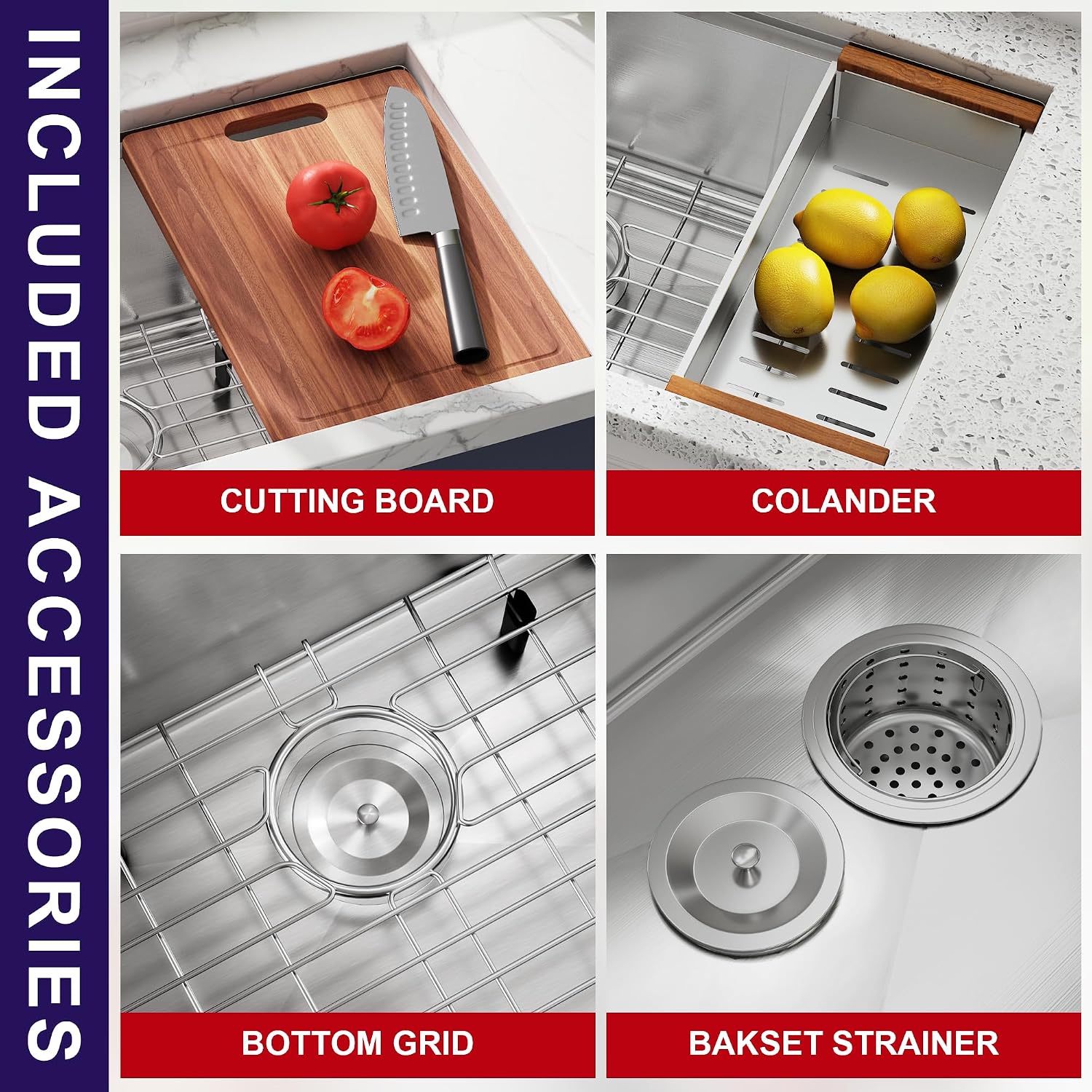 32 Inch Double Bowl Undermount Workstation Kitchen Sink 16 Gauge Stainless Steel 50/50 Handmade Rectangular Sinks with Ledge and Accessories 32' x 18' x 10'