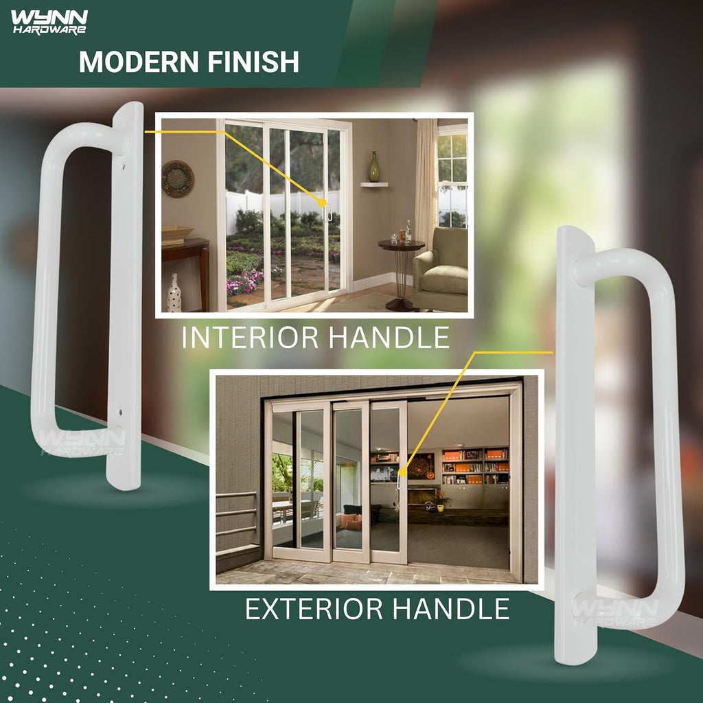 PGT 5400 Sliding Door Handle Set | White Handle Replacement for Patio Glass Door Repair 7-15/16 hole spacing 12.5' Faceplate Handle | Sliding Set Interior and Exterior (Screws NOT Included)