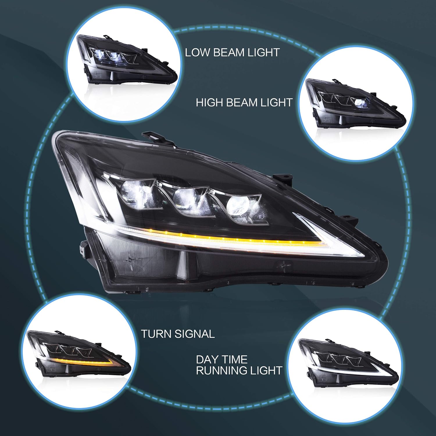VLAND Headlights and Tail lights Fit for Lexus IS250 IS350 IS22d 2006-2012, ISF 2008-2014 4-Door, Clear+ Smoked
