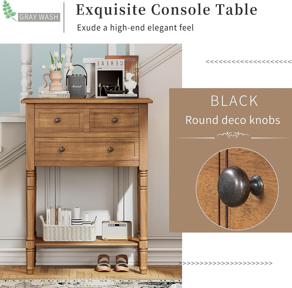 P PURLOVE Antique Narrow Console Table,Slim Sofa Entry Table with 3 Storage Drawer for Living Room,Entryway