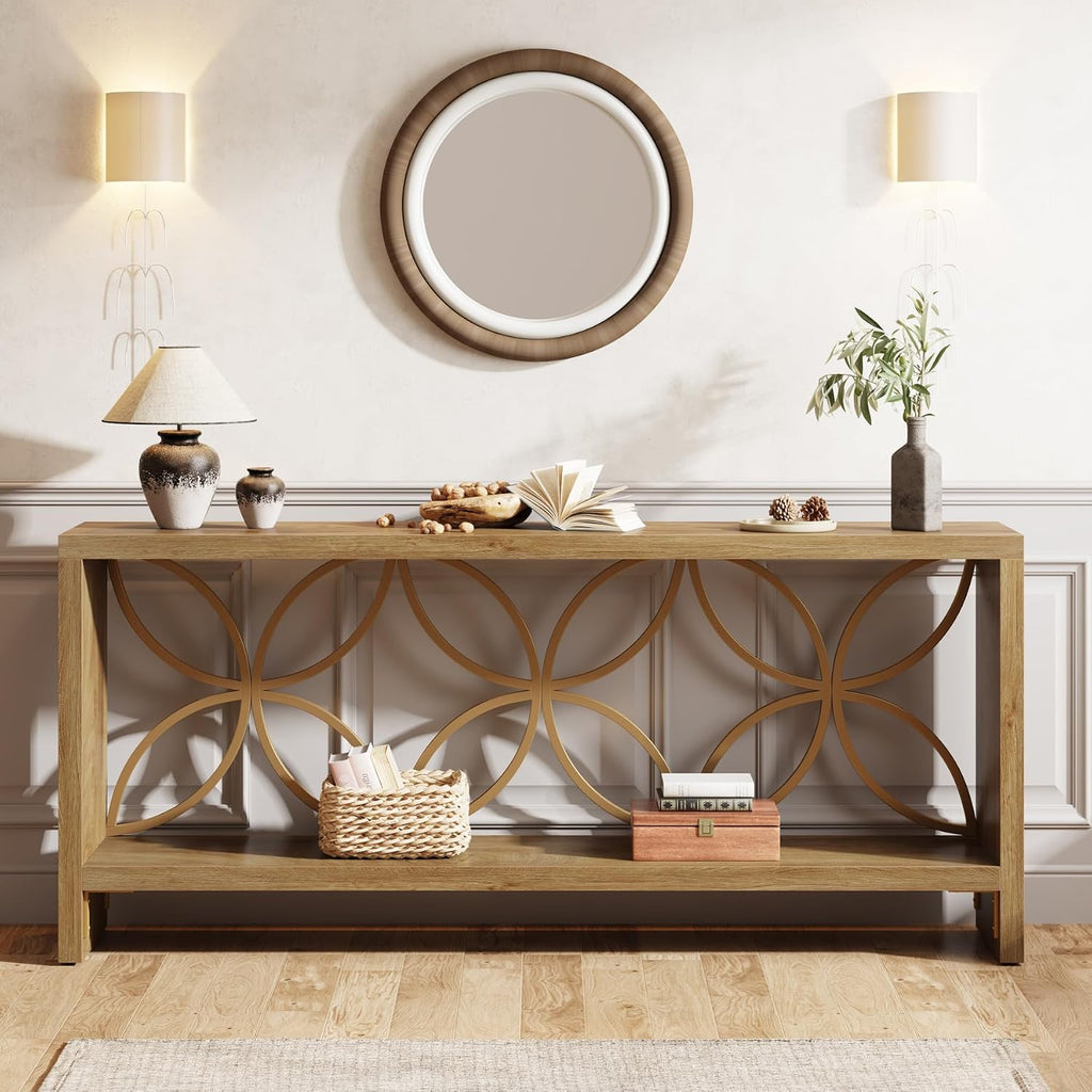 Tribesigns 70.9-Inch Narrow Sofa Table, FarmhouseLong Sofa Table Behind Couch, Entry Console Table with Storage for Entryway, Living Room, Foyer, Unique Design, Natural