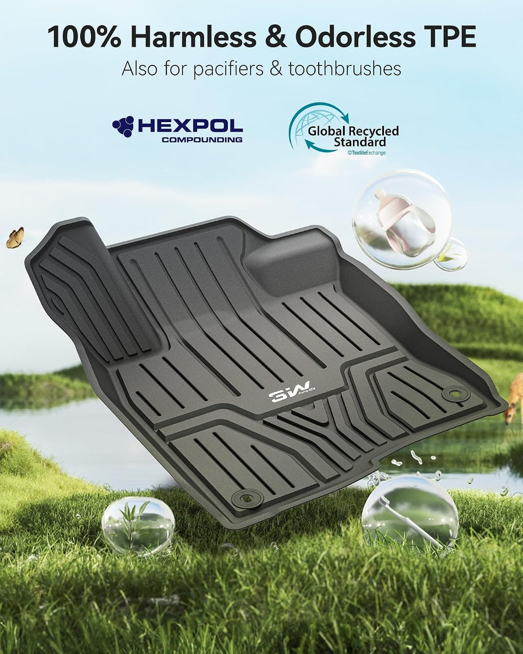 3W Floor Mats & Cargo Liner Fit for 2026 2022-2025 Honda Civic Sedan (Not Fit Hybrid/Manual/Hatchback), TPE Custom Fit Floor Liner and Trunk Full Set Car Mats