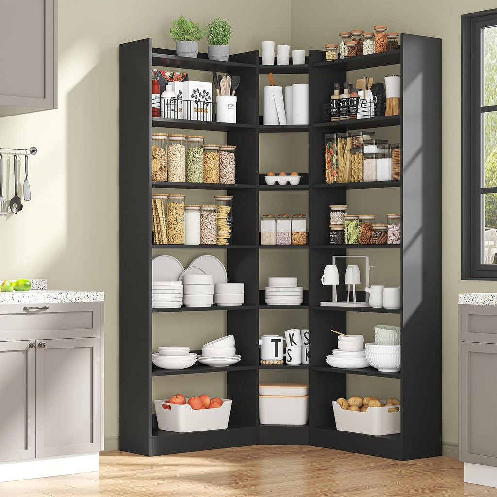 70.8' Tall Corner Bookshelf, 7 Tiers Large Etagere Bookcases with Baffles, L-Shaped Modern Storage Display Rack Industrial Bookshelves for Bedroom, Home Office, Living Room & Kitchen, Black