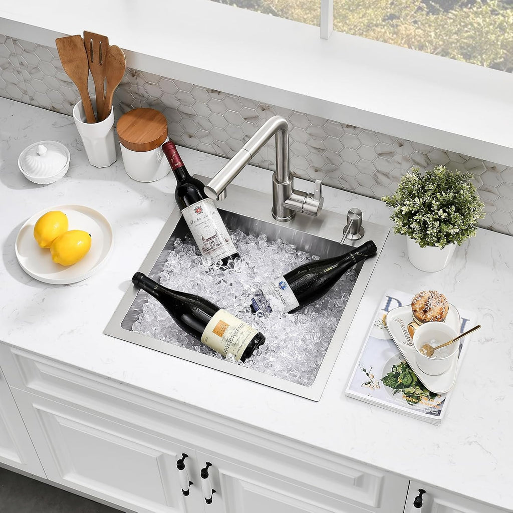 18×18 Inch Drop In Bar Sink with Faucet Combo - Stainless Steel Top Mount Single Bowl Kitchen Sink, 9 Inch Deep Small Kitchen Sink for Bar Prep, Drop In RV Sinks