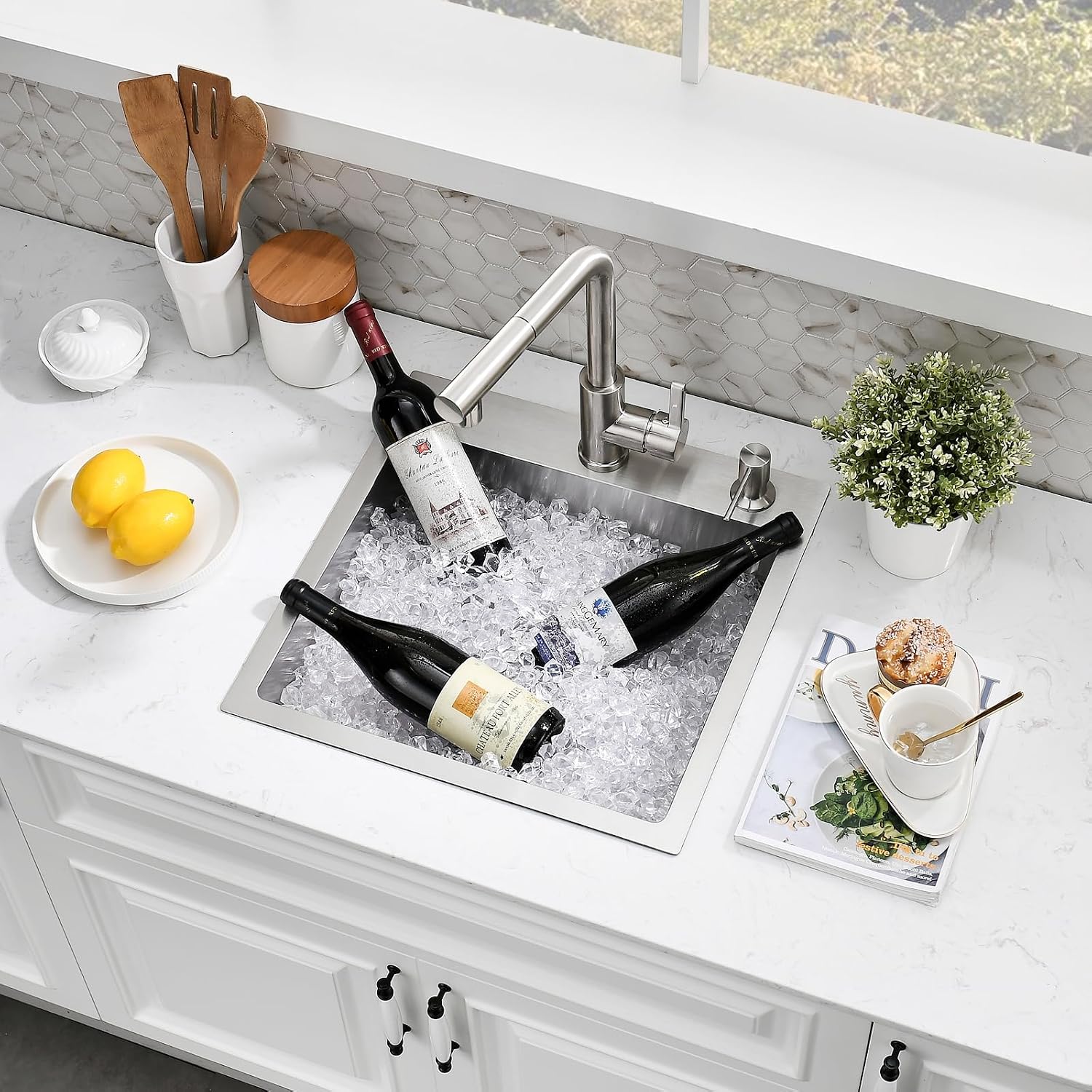 18×18 Inch Drop In Bar Sink with Faucet Combo - Stainless Steel Top Mount Single Bowl Kitchen Sink, 9 Inch Deep Small Kitchen Sink for Bar Prep, Drop In RV Sinks