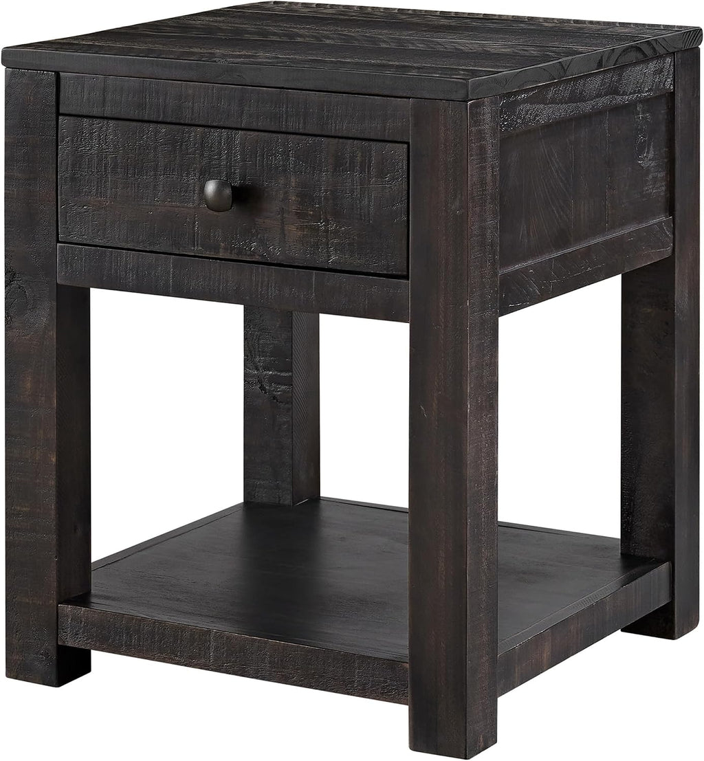 Durham Living Room Side Table - 20-Inch End Table with Storage Drawer and Shelf - Solid Wood Night Stand for Living Room or Bedroom - Mid Century Modern Furniture by Alaterre Furniture (Dark Brown)