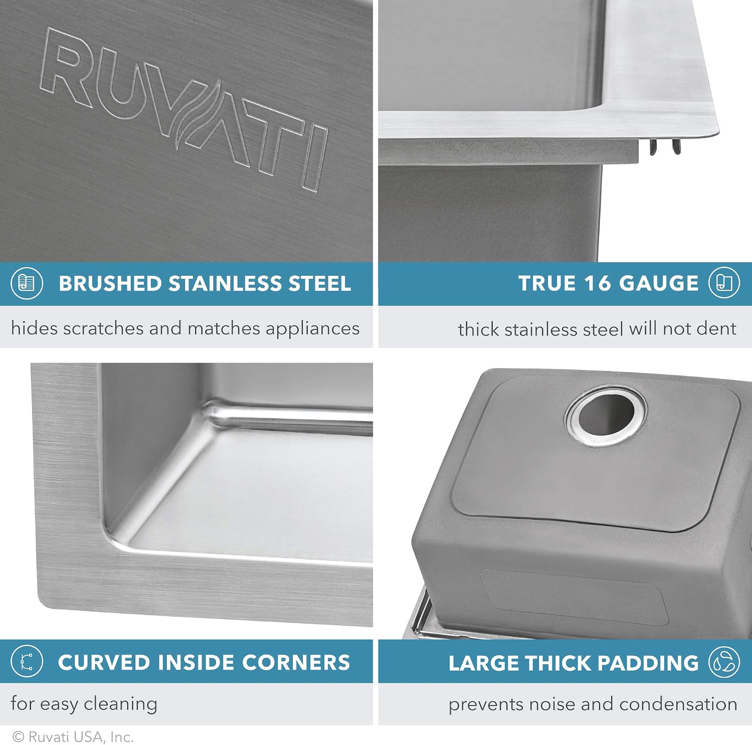 Ruvati 33 x 22 inch Drop-in Topmount Kitchen Sink - 16 Gauge Stainless Steel 60/40 Double Bowl Kitchen Sink with Brushed Finish hides scratches, Easy-to-Clean Drop-in kitchen Sink - RVM5166