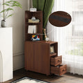 Mirightone Tall End Table with Drawers and Shelves, Narrow Side Table with Charging Station, High Slim Corner Cabinet Bedside Table with Storage Bookcase for Living Room Bedroom, Walnut