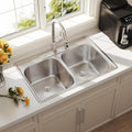 33x22 Drop In Double Bowl Kitchen Sink 33 Inch 50/50 Topmount 18 Gauge Stainless Steel Commercial Grade Satin Finish Sinks with Basket Strainer 33' x 22' x 9'