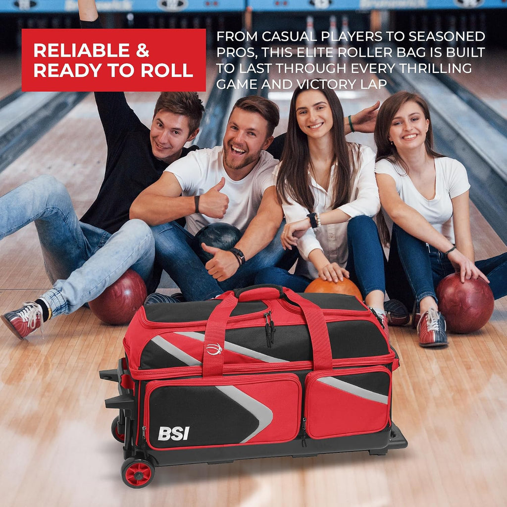 BSI Dash Roller Bowling Bag with Smooth Rolling Wheels, Padded Ball Compartment, Retractable Locking Handle, & Shoe Pocket