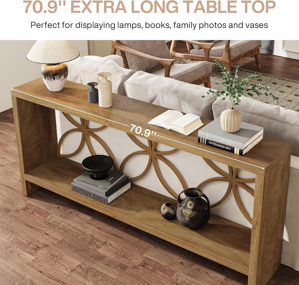 Tribesigns 70.9-Inch Narrow Sofa Table, FarmhouseLong Sofa Table Behind Couch, Entry Console Table with Storage for Entryway, Living Room, Foyer, Unique Design, Natural
