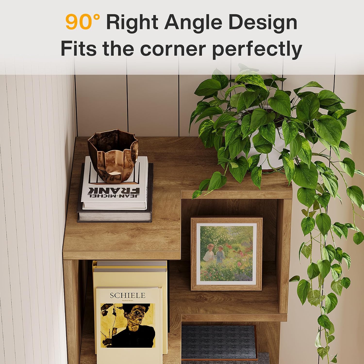 Tribesigns 5-Tier Corner Bookshelf with 2 Drawers, 66.9-Inch Tall Corner Bookcase Shelf, Modern Simple Corner Storage Cabinet Display Rack Shelf for Living Room, Home Office (Natural Brown)