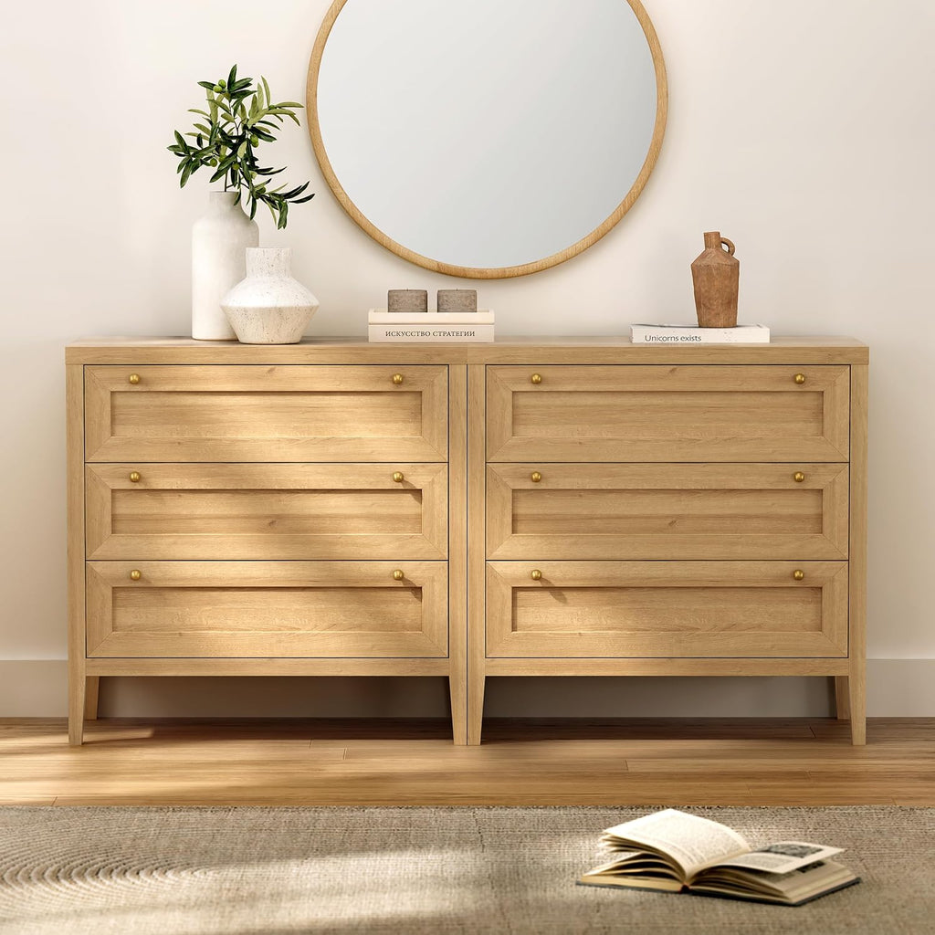 EYYTHUNG Modern 3 Drawer Dresser for Bedroom, Chest of Drawers with Golden Handles, Wood Tall Nightstand, Storage Dresser Cabinet Side Table for Living Room, Hallway, Natural Oak