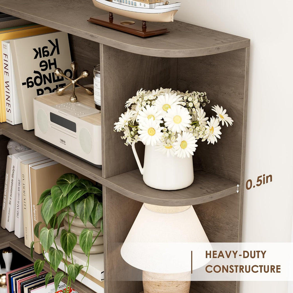 FOTOSOK 72' Tall Corner Bookshelf, 6-Tier Bookshelf and Bookcase with Open Storage, Tall Bookcases Wooden Storage Shelves for Home Office, Thickened Boards for Better Load Bearing, Vintage Grey